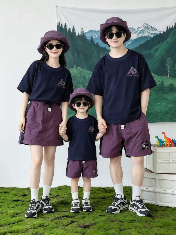 親子裝-露營前後山峰印花T恤上衣 