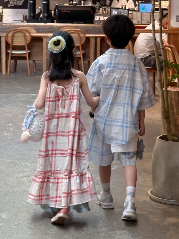 男女童漢堡大格紋連身裙/套裝 