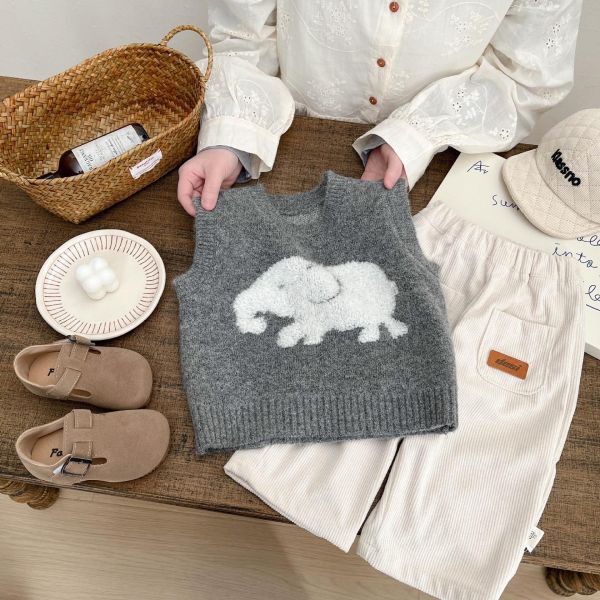 大象鉤花針織背心/上衣/休閒褲 