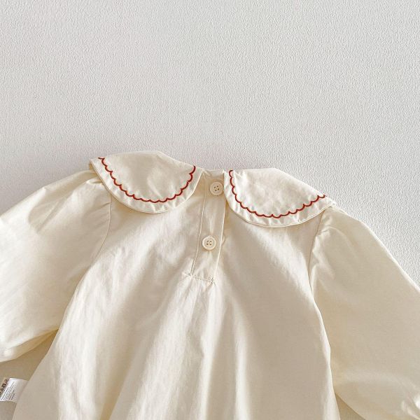 復古國風刺繡翻領蝴蝶結包屁衣 