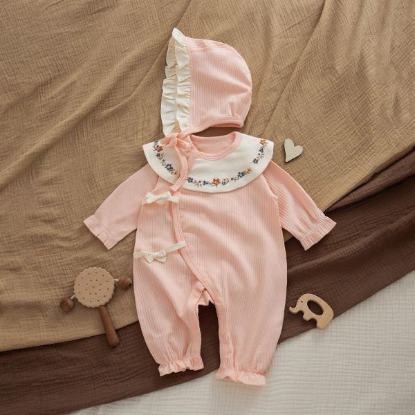 新生兒棉質碎花圍兜連身裝 