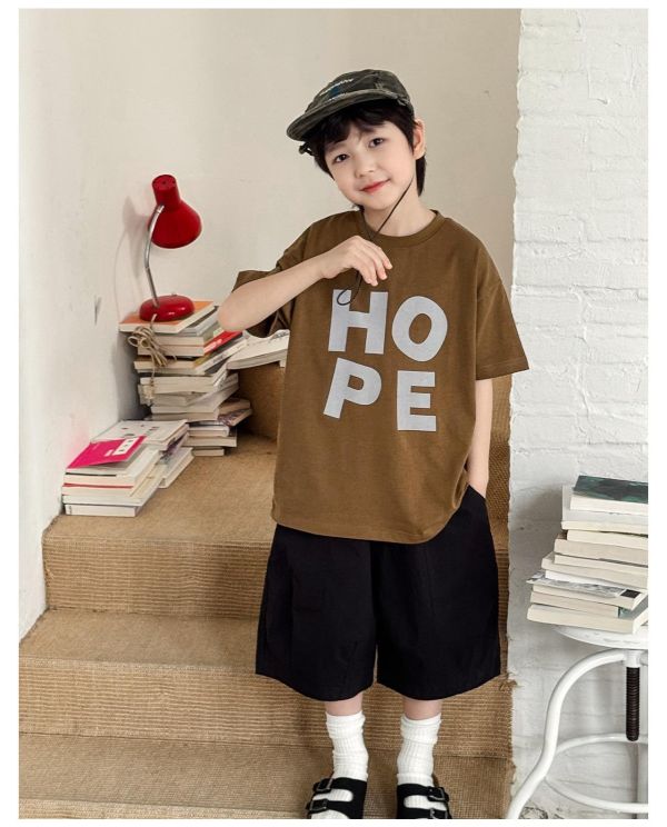 Hope字母素色T恤上衣 