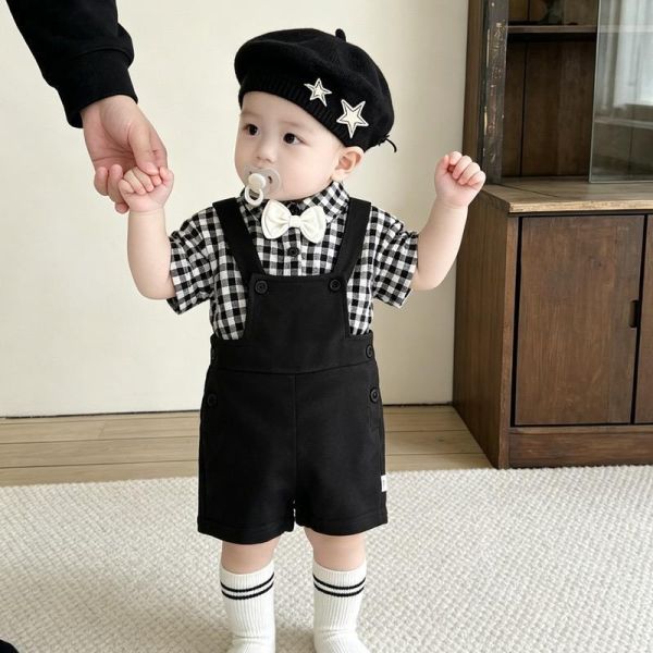 兩件式紳士寶領結上衣+吊帶裙套裝 