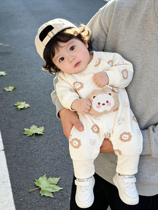 立體娃娃滿印印花拼接連身裝 