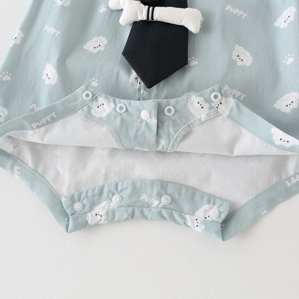 可愛狗狗印花領帶翻領連身裝 