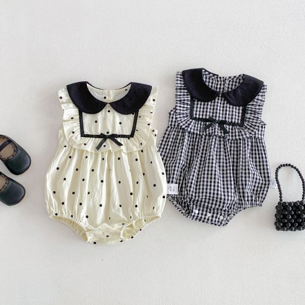 娃娃方領點點/格紋甜美包屁衣 