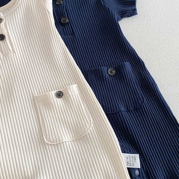 素色螺紋單口袋超彈連身裝 