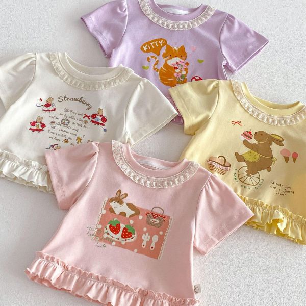 可愛印花蕾絲領口花邊上衣 