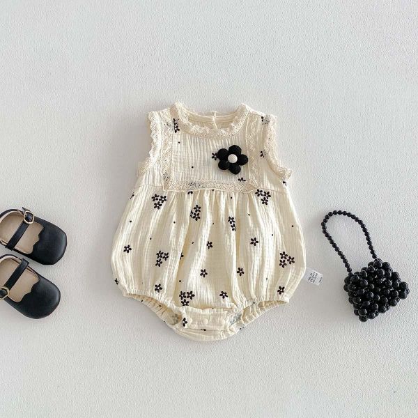 抓皺棉立體小花後開釦包屁衣 