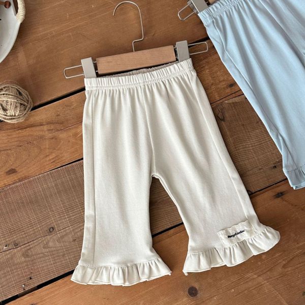 木耳卷邊素色彈力喇叭褲 