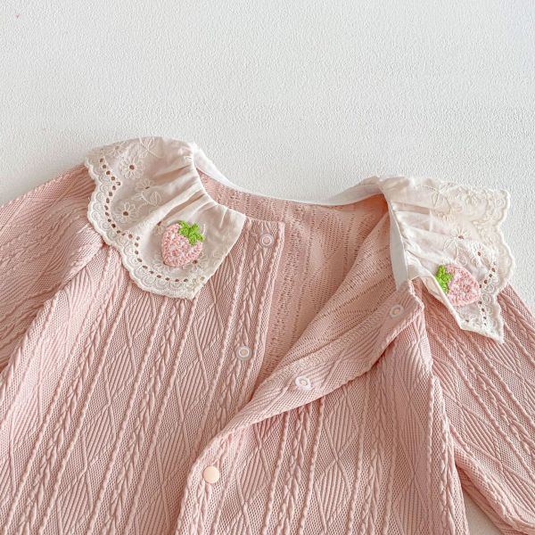 草莓翻領麻花開釦連身裝(含髮帶) 