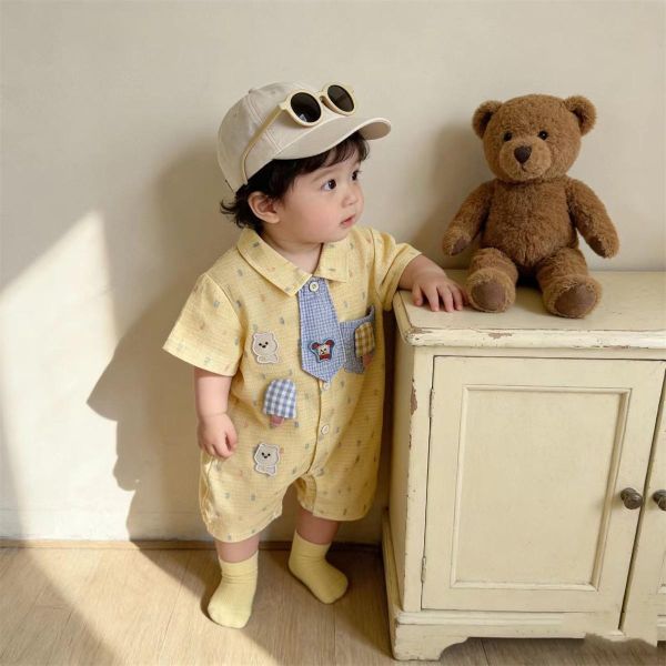 可愛冰棒領帶小熊開釦連身裝 