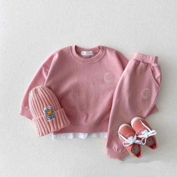 笑臉刺繡假兩件式上衣+長褲套裝 