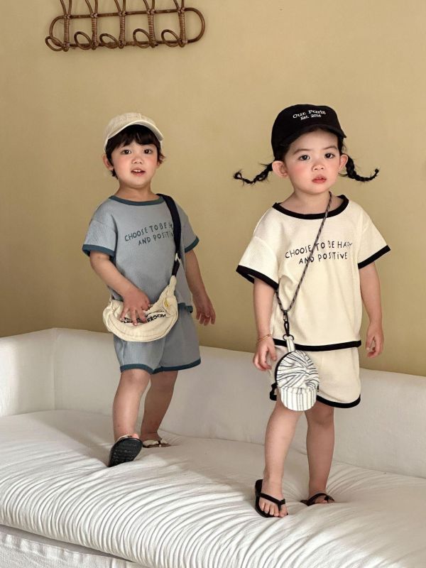 華夫格字母印花休閒兩件式套裝 