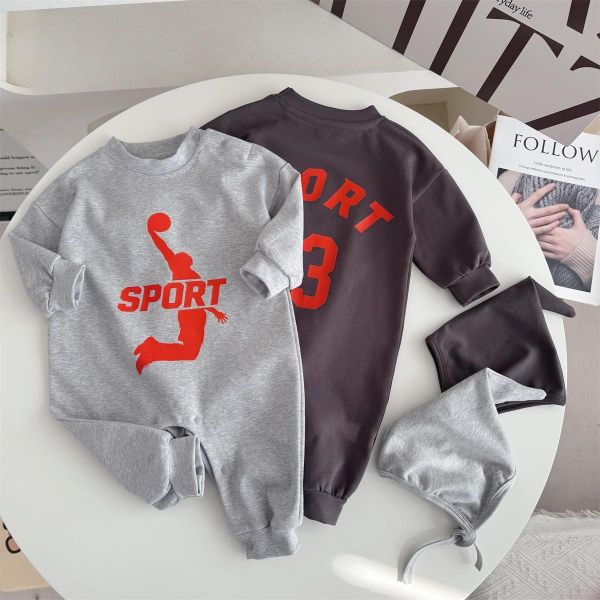 運動風籃球印花連身裝+帽 