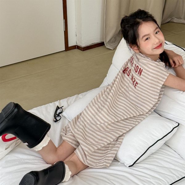 休閒慵懶條紋字母開釦連身裝(2色) 