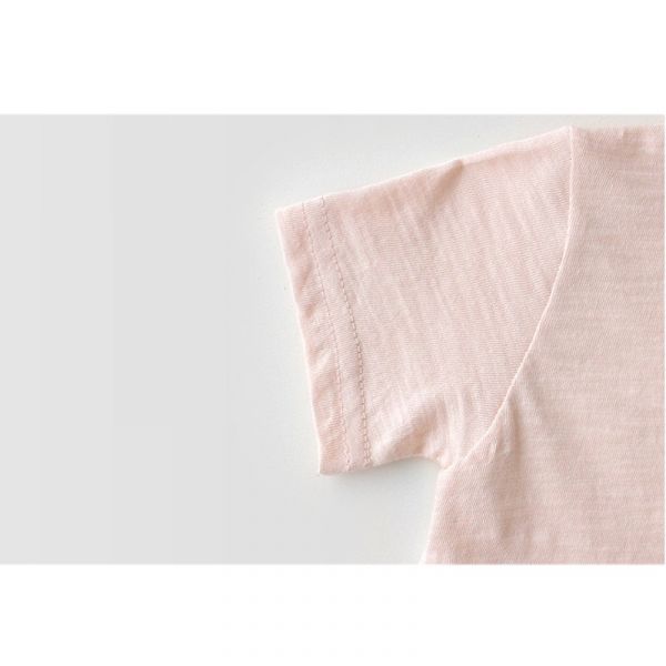 肩開釦竹節棉素面短袖上衣 