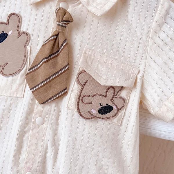 小熊刺繡領帶翻領連身裝 