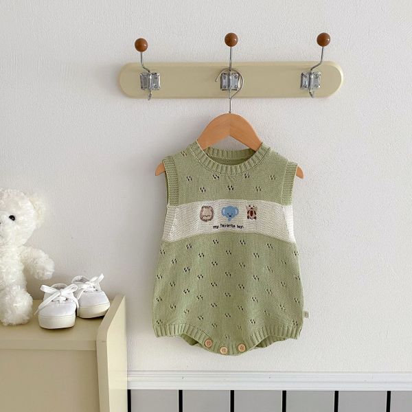 可愛動物薄針織鏤空包屁衣 