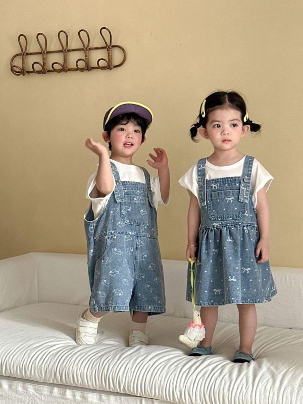 男女童狗狗/蝴蝶結牛仔吊帶褲/吊帶裙 