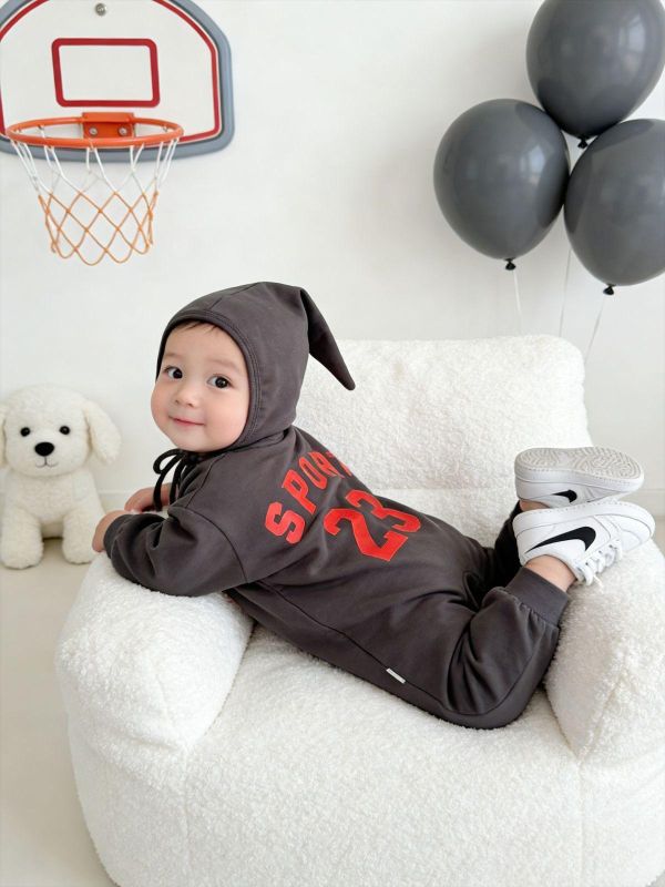 運動風籃球印花連身裝+帽 