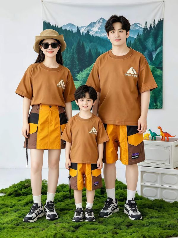 親子裝-露營前後山峰印花T恤上衣 