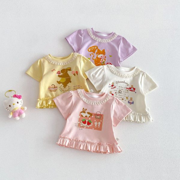 可愛印花蕾絲領口花邊上衣 