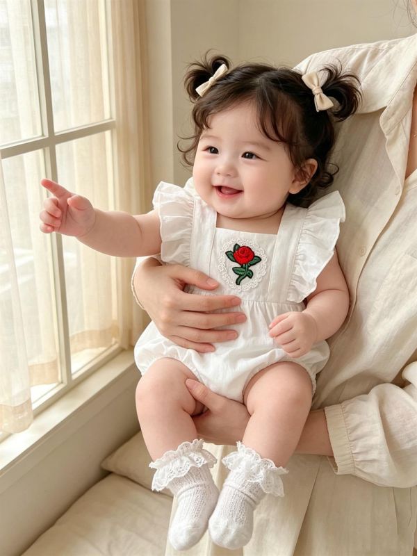 公主玫瑰小花刺繡包屁衣(2色) 