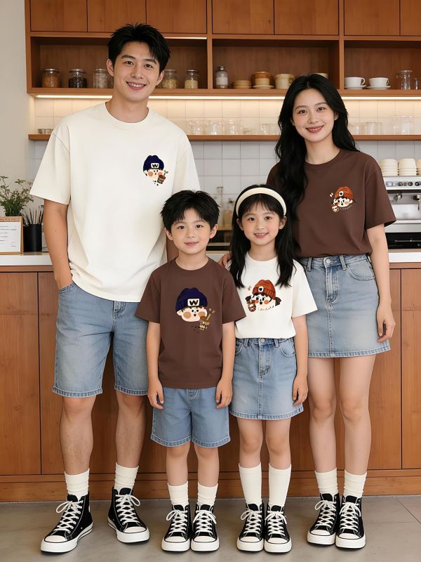 親子裝男孩女孩印花包屁衣/T恤上衣 