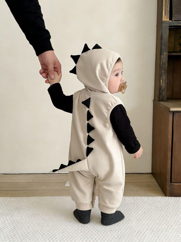 條紋上衣/恐龍造型連帽連身裝 