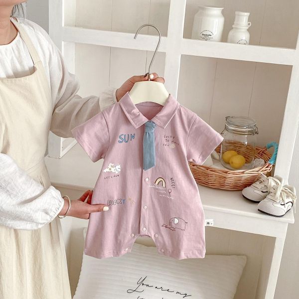 可拆式領帶-翻領塗鴉連身裝 