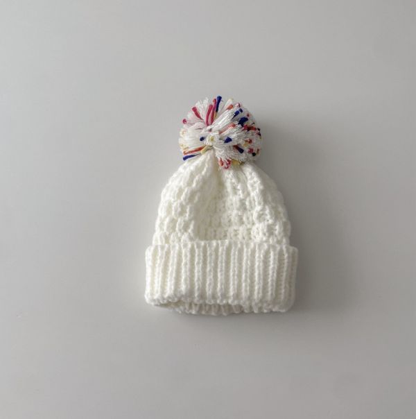 混織大毛球針織反摺毛帽 