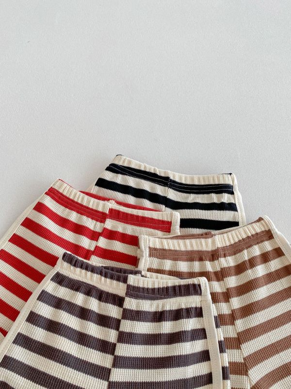 華夫格條紋小熊布標背心套裝 