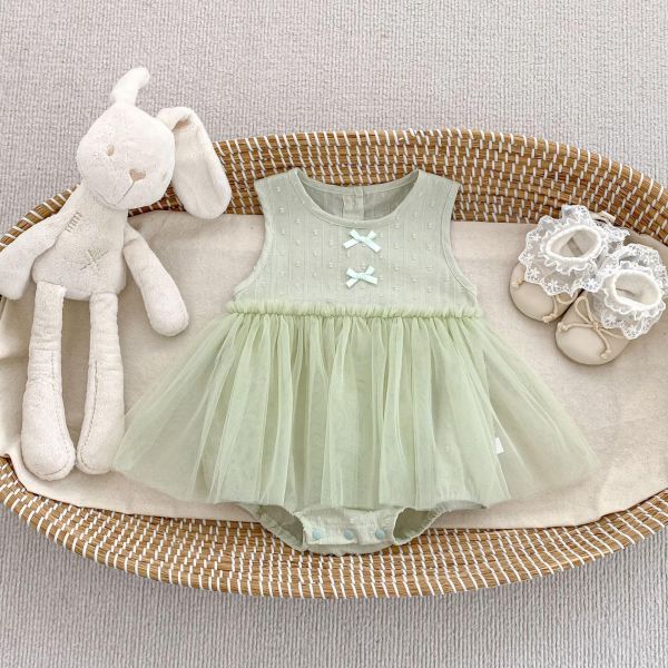 蝴蝶結後開釦毛點網紗包屁裙 