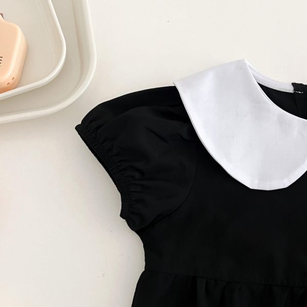 赫本風娃娃領撞色包屁衣 