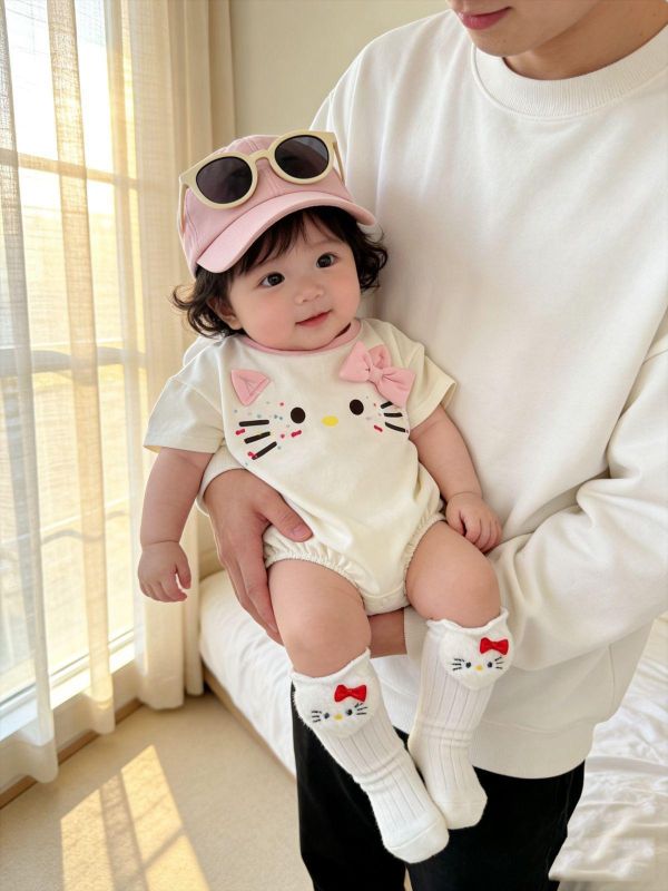 可愛貓咪印花寬鬆包屁衣 