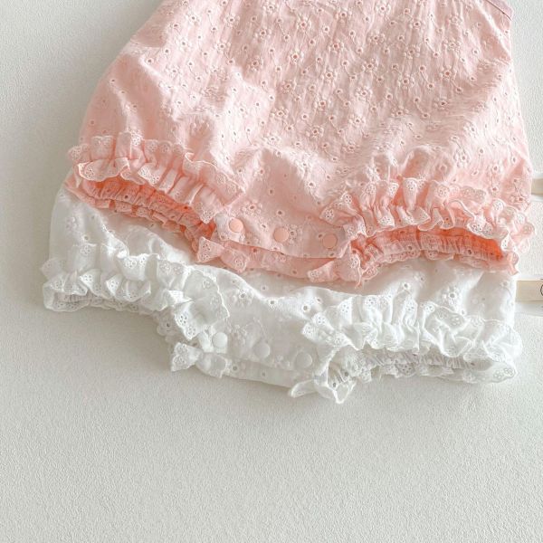 可愛素色木耳背帶蝴蝶結包屁衣 