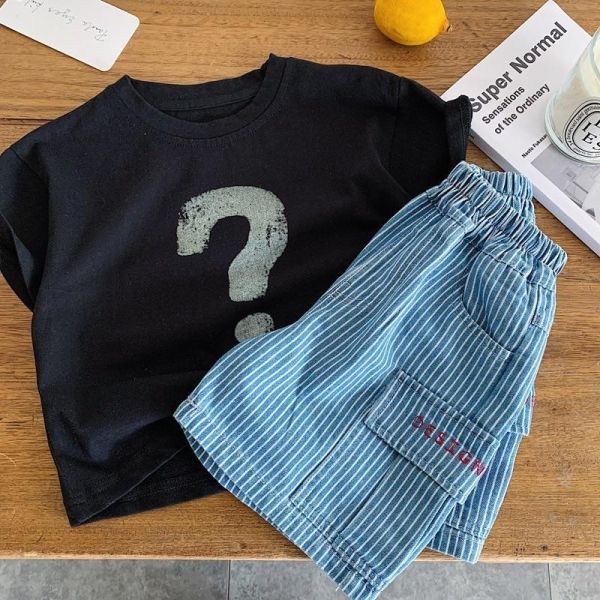 豎條紋牛仔雙口袋五分短褲 