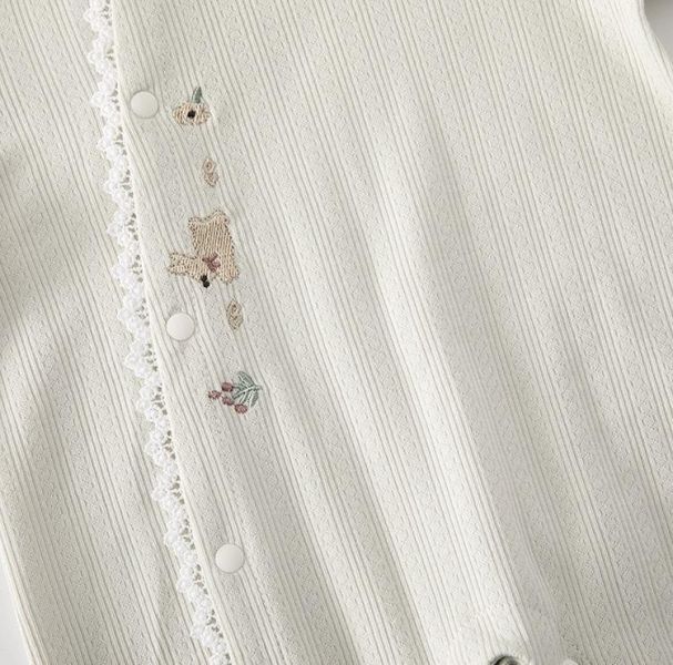 新生兒素色螺紋木耳領/蕾絲領連身裝(3色) 