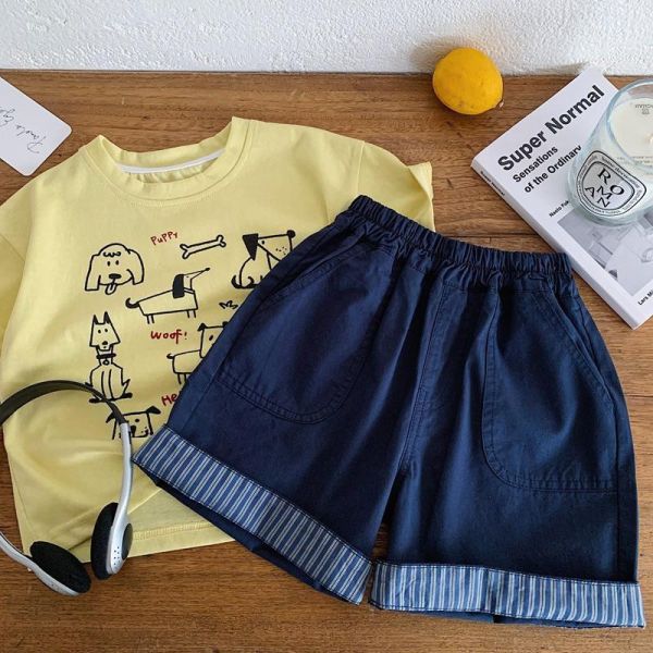 反摺紋紋/條紋素色短褲 