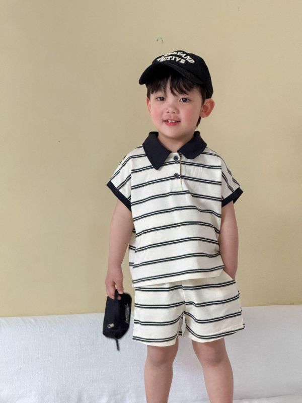 男女童經典條紋翻領套裝/洋裝 