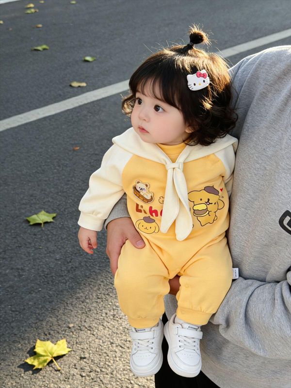 可拆式披肩-海軍風狗狗印花連身裝 