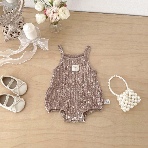 抓皺棉貓咪布標點點細肩包屁衣 