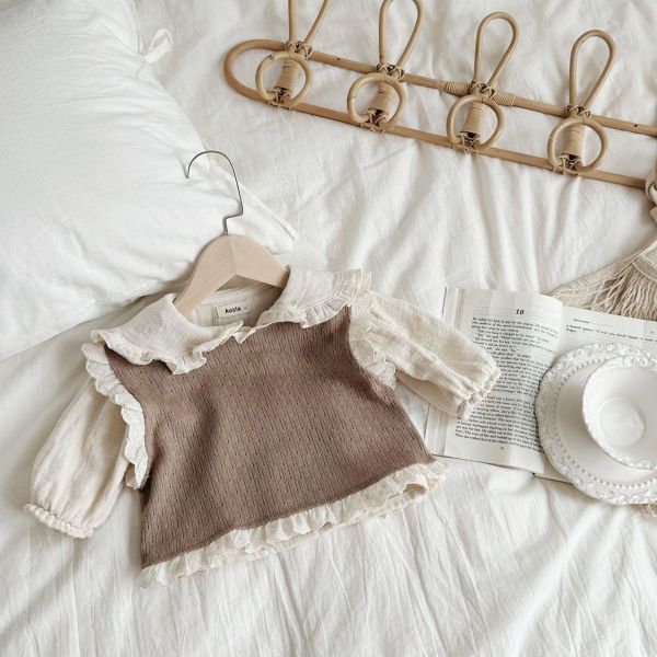 鏤空針織蕾絲拼接背心 