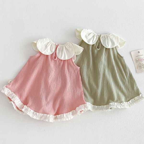 花領立體小花削肩連身裙 