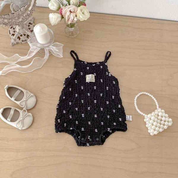 抓皺棉貓咪布標點點細肩包屁衣 