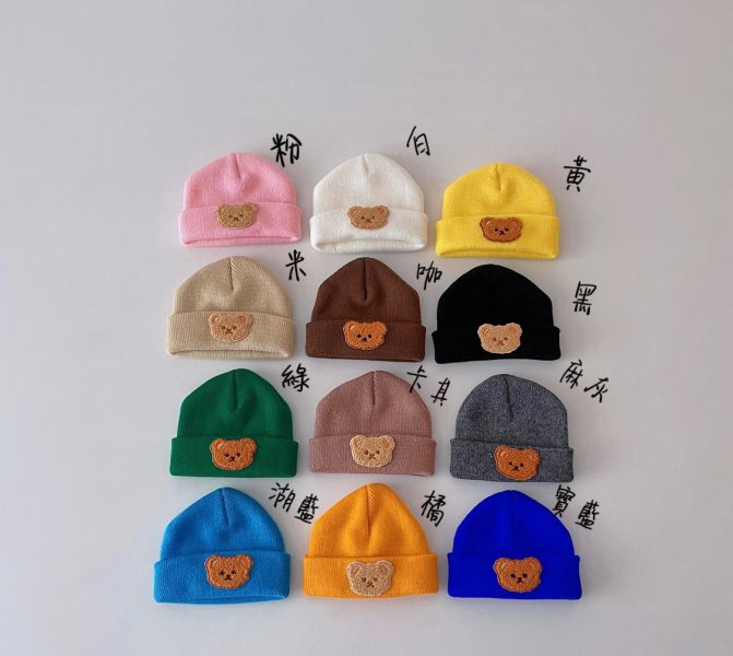 針織小熊刺繡瓜皮毛帽(13色) 