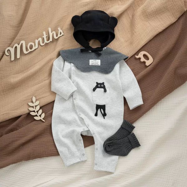 新生兒小黑貓口袋連身裝 