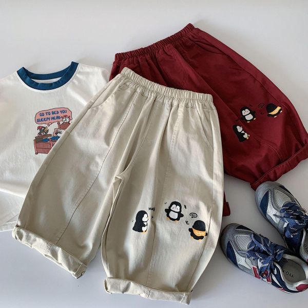 素色企鵝印花休閒長褲 