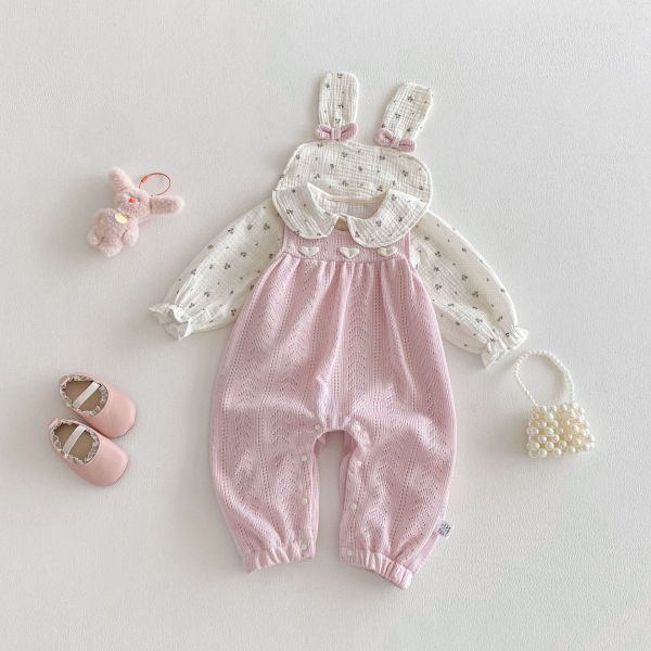 兩件式碎花兔耳上衣+愛心背帶連身裝 